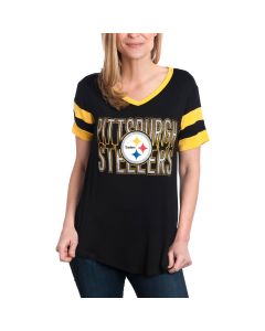 Pittsburgh Steelers Women's New Era Stripe Short Sleeve Black T-Shirt
