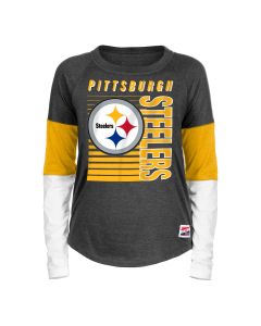 Pittsburgh Steelers Women's New Era Block Sleeve Bi-Blend Long Sleeve T-Shirt