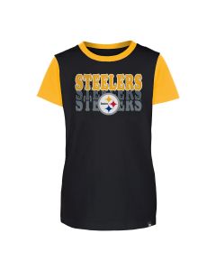Pittsburgh Steelers Girls' Glitter Colorblock Short Sleeve T-Shirt