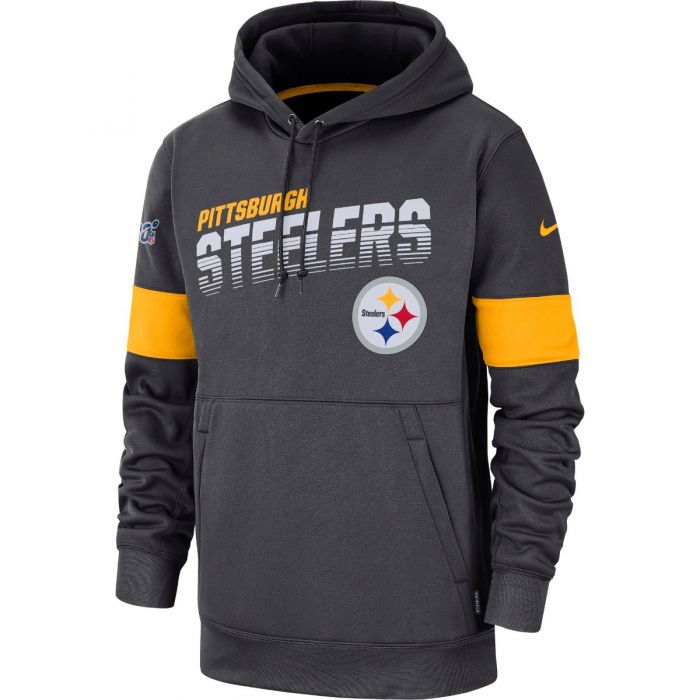 confusion disinfectant Dishonesty Pittsburgh Steelers Men's Nike Line of Scrimmage Therma Charcoal Hoodie
