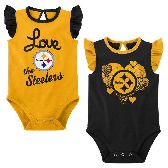 Steelers Infant Girl's All The Love Short Sleeve Creeper and Bib Set - 24M